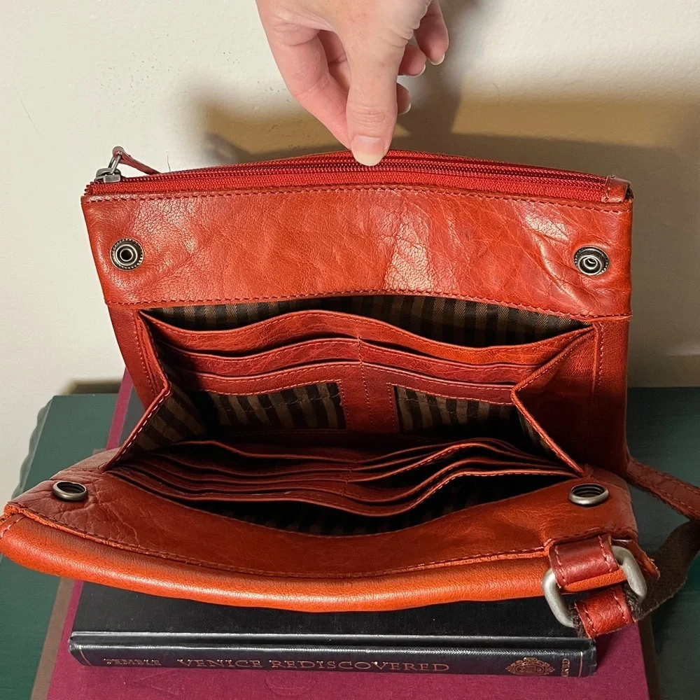 Jack Georges Genuine Leather Burnt Brown‎ Voyager Wallet on String Crossbody Bag